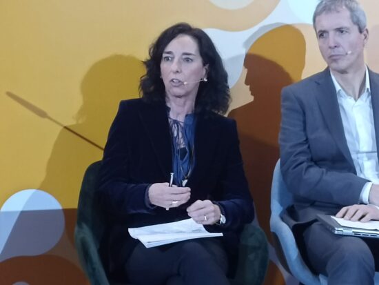 La viceconsejeraa vasca de Innovación, Jaione Ganzarain, durante la mesa de debate,