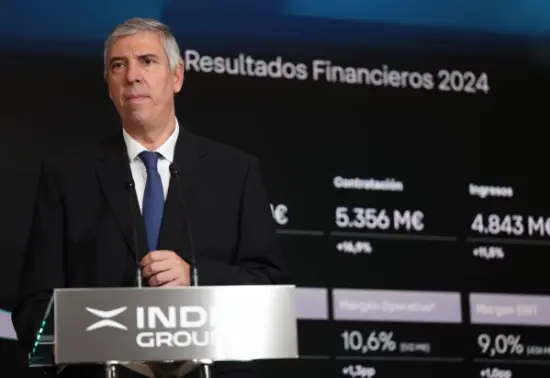 José Vicente de los Mozos, consejero delegado de Indra, en la última Junta General de Accionistas. Firma: Indra