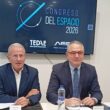 El vicepresidente de espacio de Tedae, Jorge Potti (izquierda) y el director general de la Agencia Espacial Española, Juan Carlos Cortés, durante la presentación del Congreso del Espacio de Madrid 2026. Firma: Industry Talks